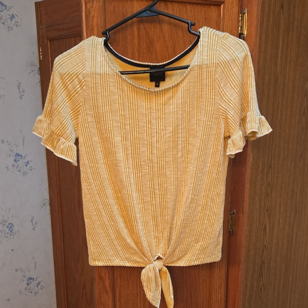 W5 Mustard Striped Blouse with Tie-Front